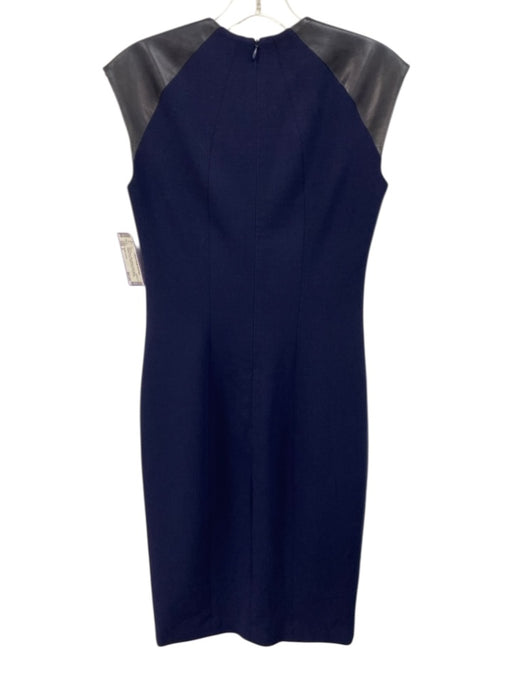 Ralph Lauren Size 2 Navy Blue Wool Blend Sleeveless Leather Trim Dress Navy Blue / 2
