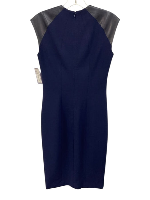 Ralph Lauren Size 2 Navy Blue Wool Blend Sleeveless Leather Trim Dress Navy Blue / 2