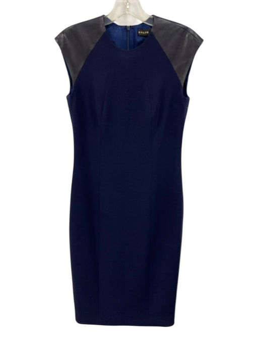 Ralph Lauren Size 2 Navy Blue Wool Blend Sleeveless Leather Trim Dress Navy Blue / 2