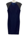 Ralph Lauren Size 2 Navy Blue Wool Blend Sleeveless Leather Trim Dress Navy Blue / 2