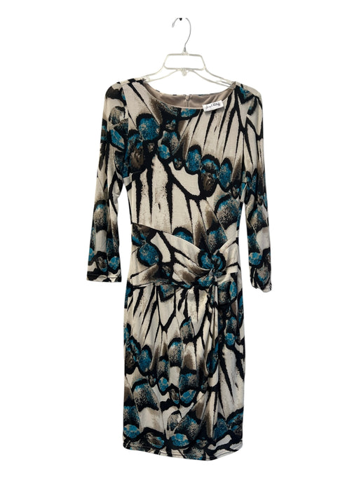 Joseph Ribhoff Size Est M/L Cream, Teal & Multi No Fabric Tag Long Sleeve Dress Cream, Teal & Multi / Est M/L