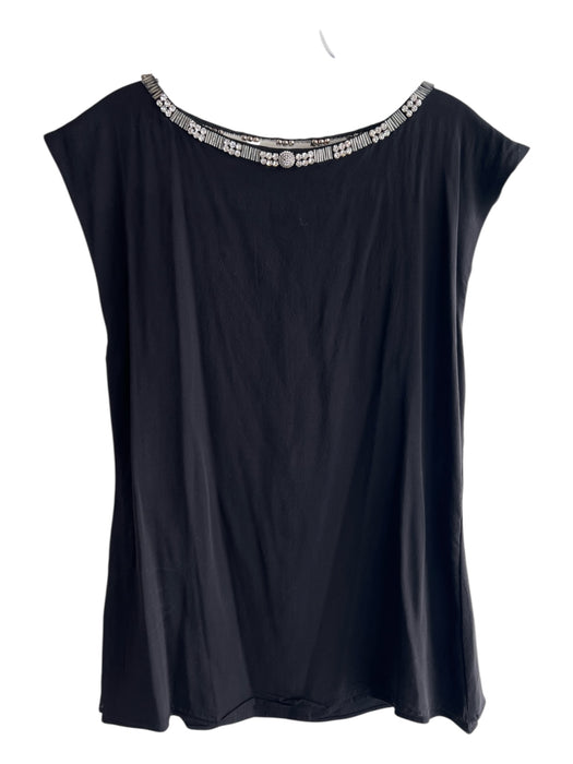 Alice & Olivia Size M Black 100% Silk Short Sleeve Jewel Neckline Blouse Top Black / M