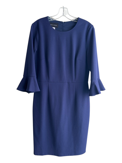 Donna Morgan Size 10 Blue Polyester Blend Crew Neck Ruffle Sleeve Detail Dress Blue / 10