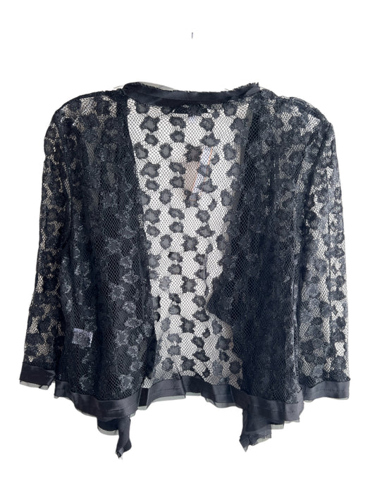 Milly Black Silk Open Front Short Sleeve Silver Detail Light Weight Shawl Black / 6