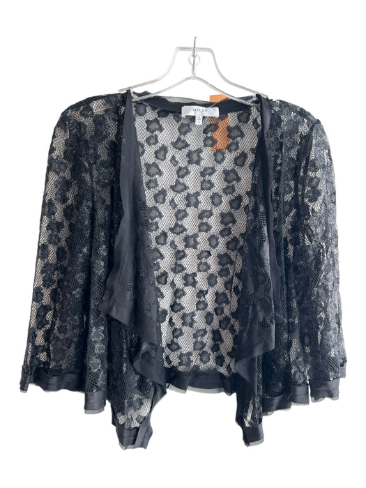 Milly Black Silk Open Front Short Sleeve Silver Detail Light Weight Shawl Black / 6