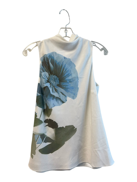 Ted Baker Size 2 White, Green & Blue No Fabric Tag Sleeveless Tie at Neck Top White, Green & Blue / 2