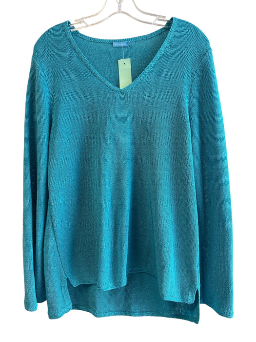 J Mclaughlin Size Medium Teal Blue Polyester Blend V Neck Long Sleeve Knit Top Teal Blue / Medium
