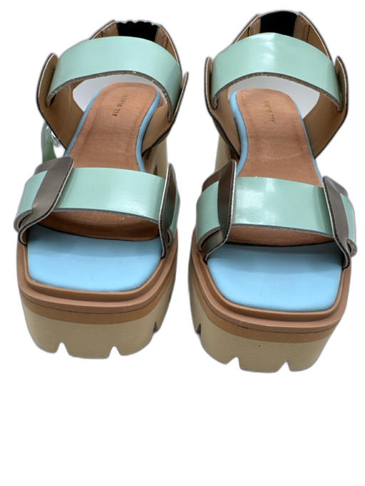 All Black Shoe Size 37 Green & Gunmetal Leather Slingbacks Platform Sandals Green & Gunmetal / 37