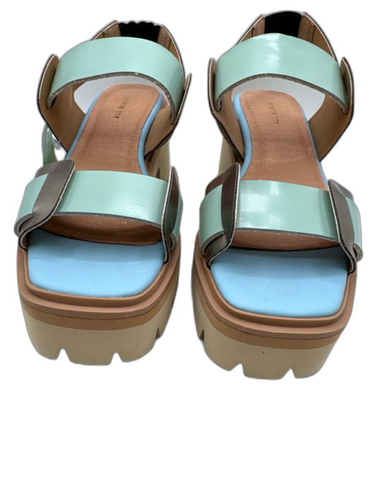 All Black Shoe Size 37 Green & Gunmetal Leather Slingbacks Platform Sandals Green & Gunmetal / 37