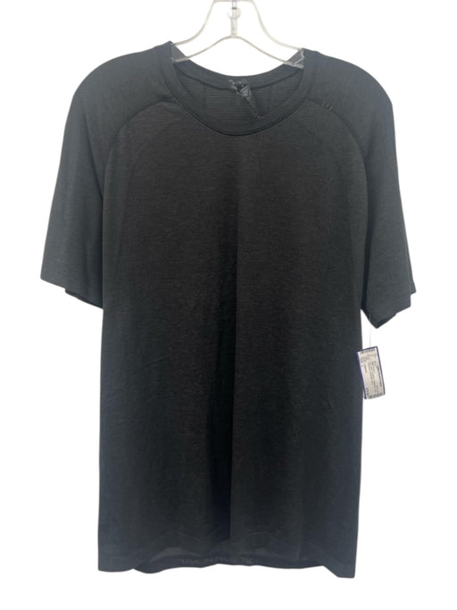 Lululemon Size L Gray Black Synthetic Heathered T shirt Athleisure Short Sleeve Gray Black / L