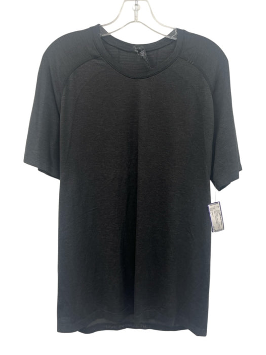 Lululemon Size L Gray Black Synthetic Heathered T shirt Athleisure Short Sleeve Gray Black / L