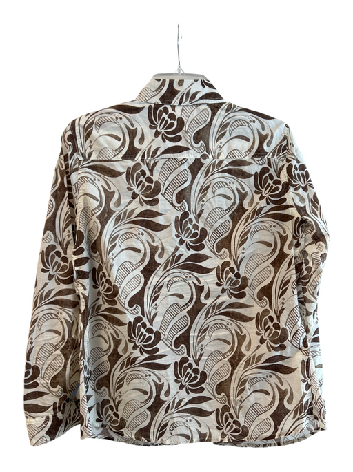 J Mclaughlin Size S Brown & Cream Cotton Collared Button Up Long Sleeve Top Brown & Cream / S