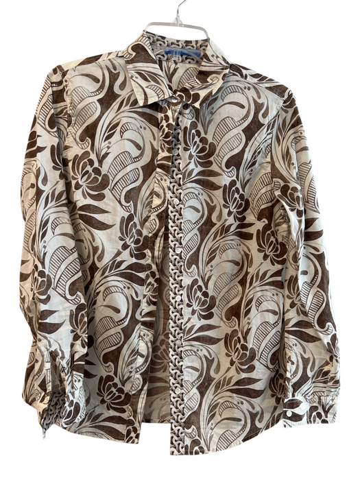 J Mclaughlin Size S Brown & Cream Cotton Collared Button Up Long Sleeve Top Brown & Cream / S