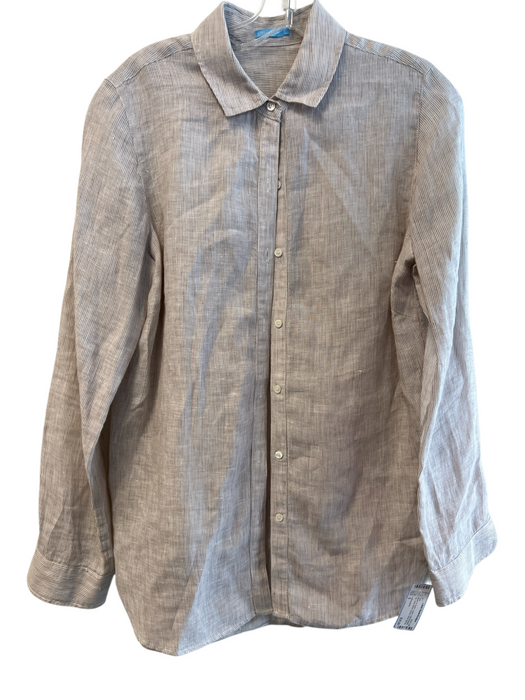 J Mclaughlin Size S Brown & Cream Cotton Collared Button Up Long Sleeve Top Brown & Cream / S