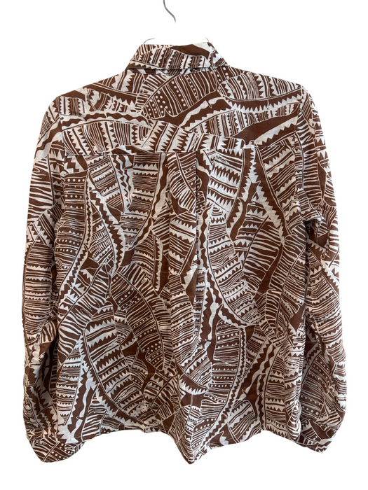 J Mclaughlin Size S Brown & Cream Cotton Collared Button Up Long Sleeve Top Brown & Cream / S