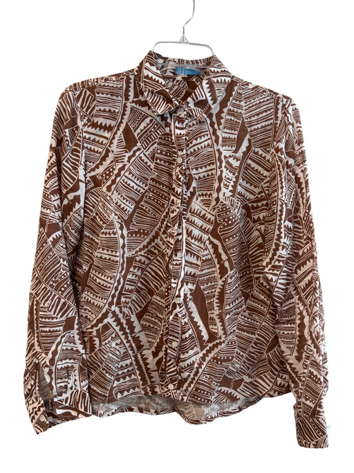 J Mclaughlin Size S Brown & Cream Cotton Collared Button Up Long Sleeve Top Brown & Cream / S