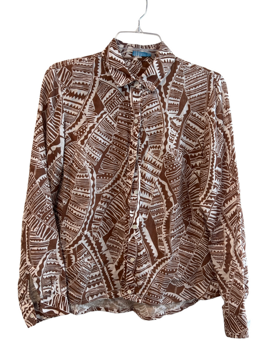 J Mclaughlin Size S Brown & Cream Cotton Collared Button Up Long Sleeve Top Brown & Cream / S