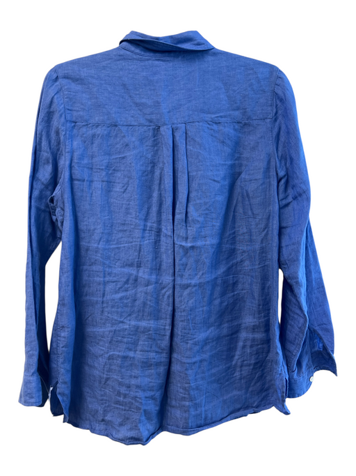 J Mclaughlin Size S Blue Linen Collared Button Up Long Sleeve Striped Hi Low Top Blue / S