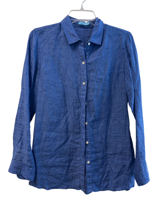 J Mclaughlin Size S Blue Linen Collared Button Up Long Sleeve Striped Hi Low Top Blue / S