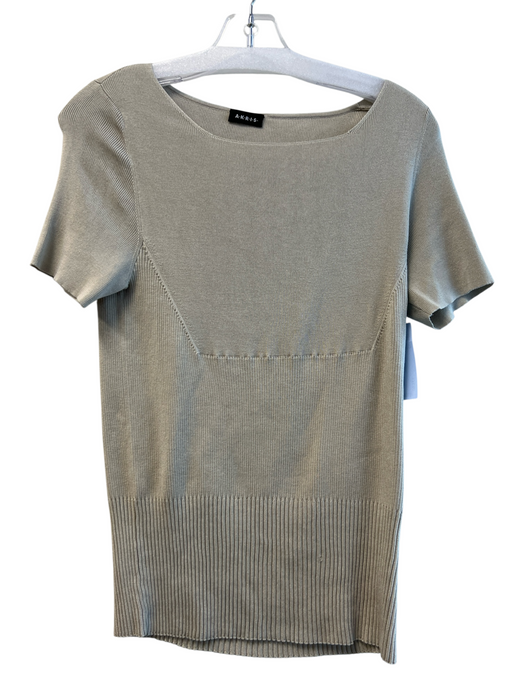 Akris Size 12 Beige Silk Square Neck Knit Short Sleeve Top Beige / 12
