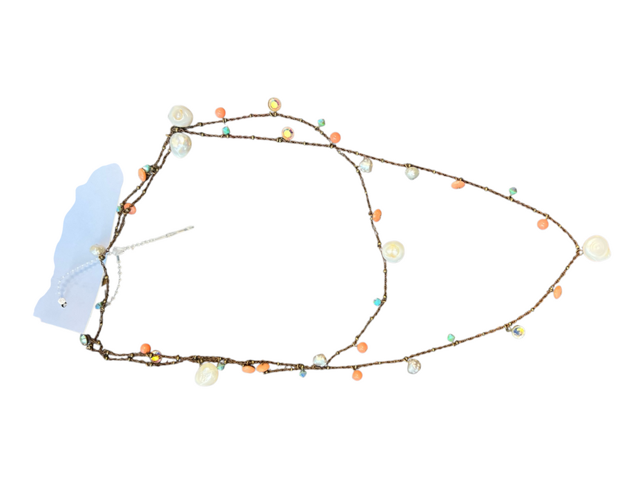 Liz Paiacios Brown & Multi Metal Stone Lobster Clasp Long Necklace Brown & Multi