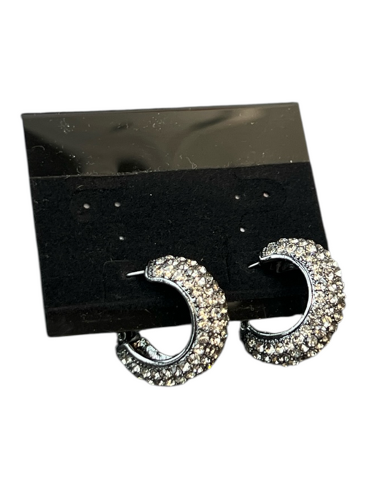 No Brand Silver Metal Stone Detail Hoops Clasp Earrings Silver