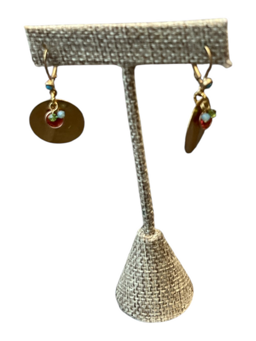 No Brand Gold Metal Circle Stone Detail Dangle Clasp Earrings Gold