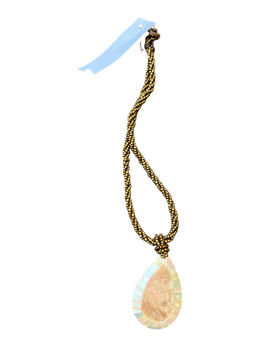 No Brand Gold & White Beaded Chain Tear Drop Stone Knot Detail Necklace Gold & White