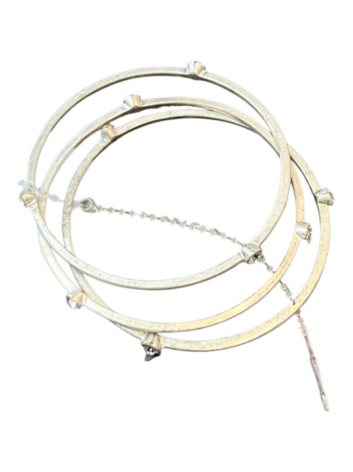 No Brand Silver Metal Stone Bangle 3 band Bracelet Silver