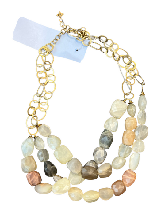 No Brand Multi Metal Stone Chain Link Triple Strand Necklace Multi