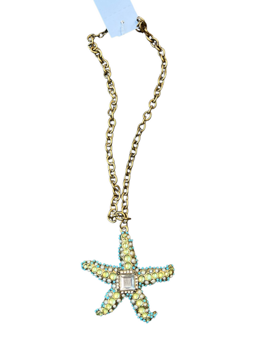 Liz Palacios Blue & Green Metal Crystal Detail Chain Link Star Fish Necklace Blue & Green