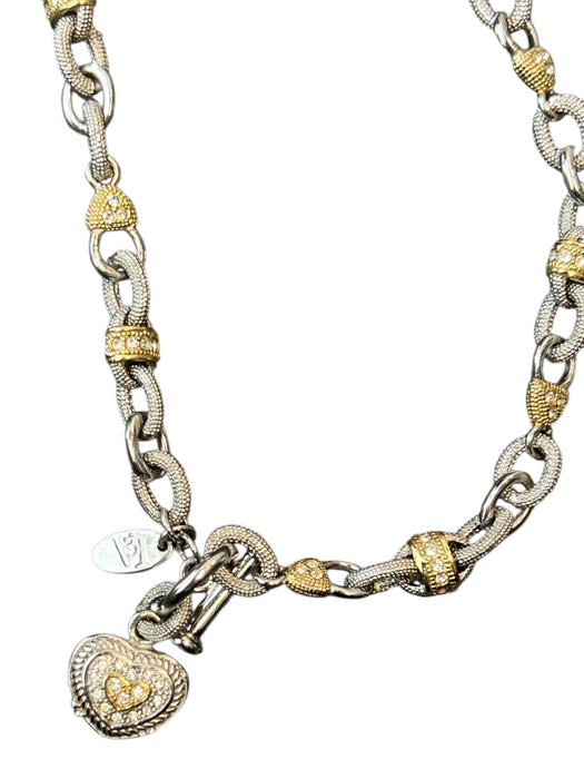 Lauren G Adams Silver & Gold Metal Chain Link Heart Pendant Necklace Silver & Gold