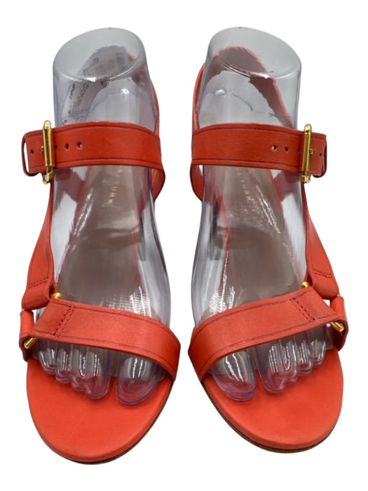 Trina Turk Shoe Size 7 Coral Orange Leather open toe Strappy Block heel Sandals Coral Orange / 7