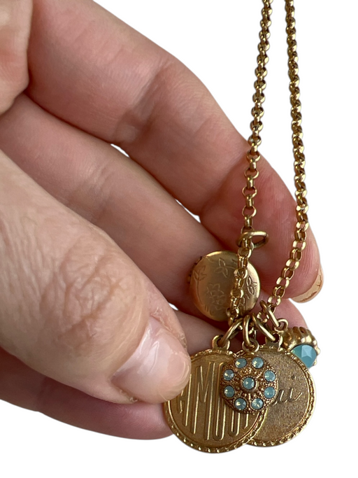 No Brand Gold Metal Rolo Chain Toggle Clasp Locket Charms Necklace Gold