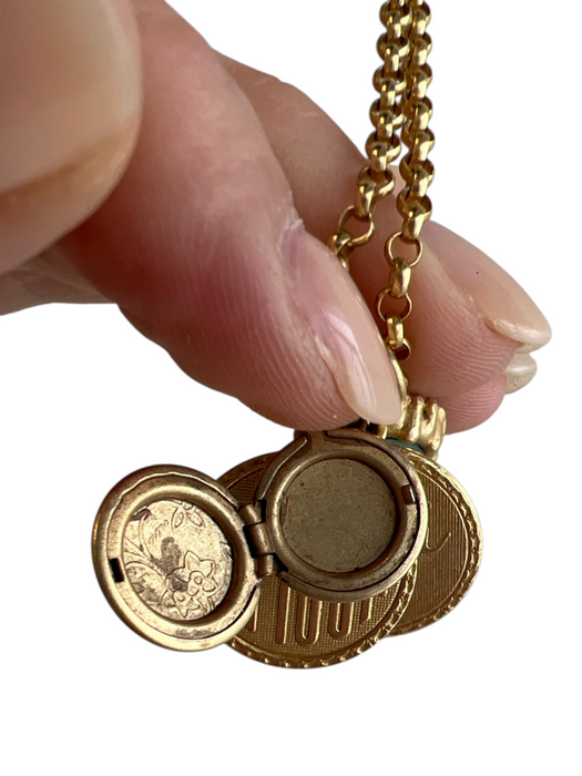 No Brand Gold Metal Rolo Chain Toggle Clasp Locket Charms Necklace Gold