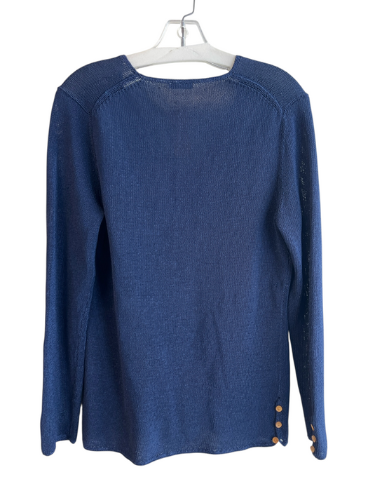 J Mclaughlin Size M Blue Cotton Blend Knit V Neck Wood Buttons Pullover Top Blue / M