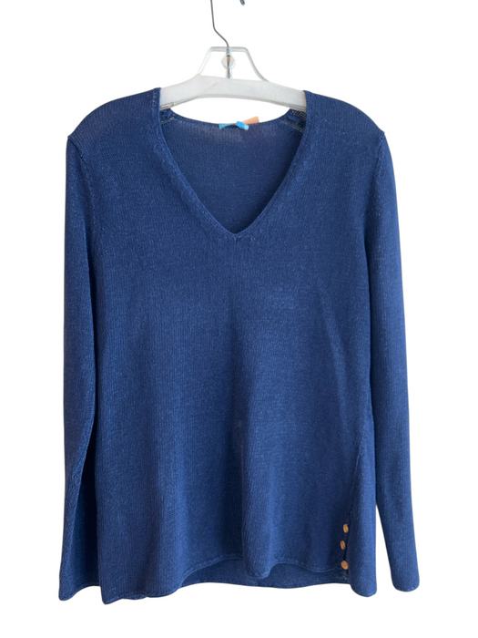 J Mclaughlin Size M Blue Cotton Blend Knit V Neck Wood Buttons Pullover Top Blue / M