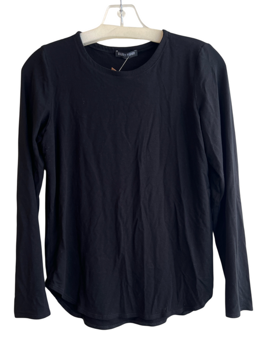 Eileen Fisher Petites Size Est M Black Missing Fabric Tag Solid Round Neck Top Black / Est M
