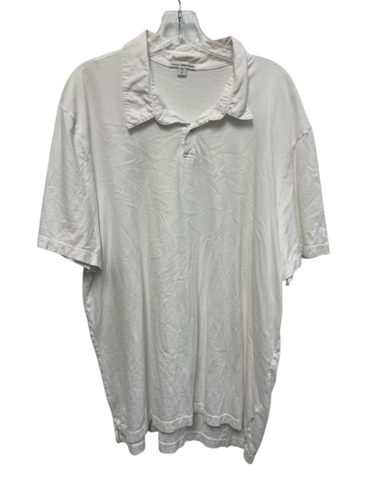 James Perse Size 5 White Cotton Solid Polo Men's Short Sleeve White / 5
