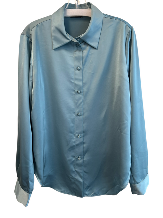 Emporio Armani Size Est M Teal Silk Long Sleeve Collar Button Down Top Teal / Est M