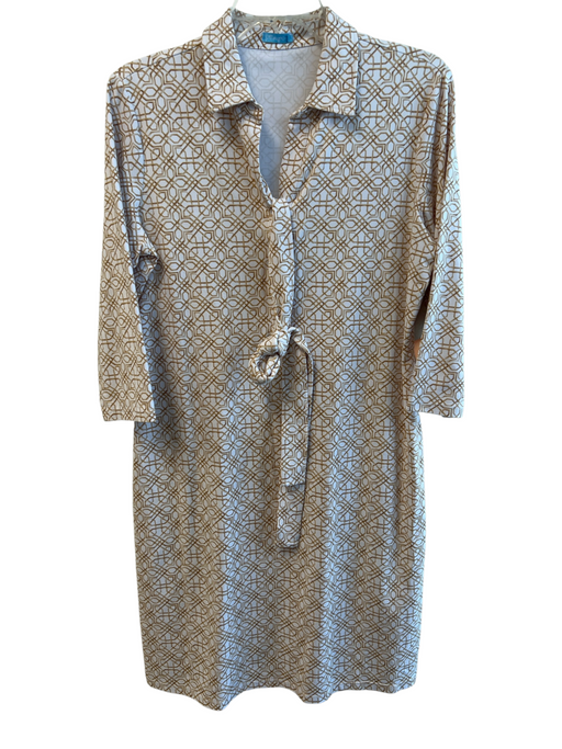 J. McLaughlin Size L Beige Missing Fabric Tag Geometric Quarter Button Dress Beige / L