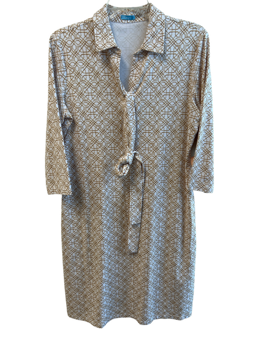 J. McLaughlin Size L Beige Missing Fabric Tag Geometric Quarter Button Dress Beige / L