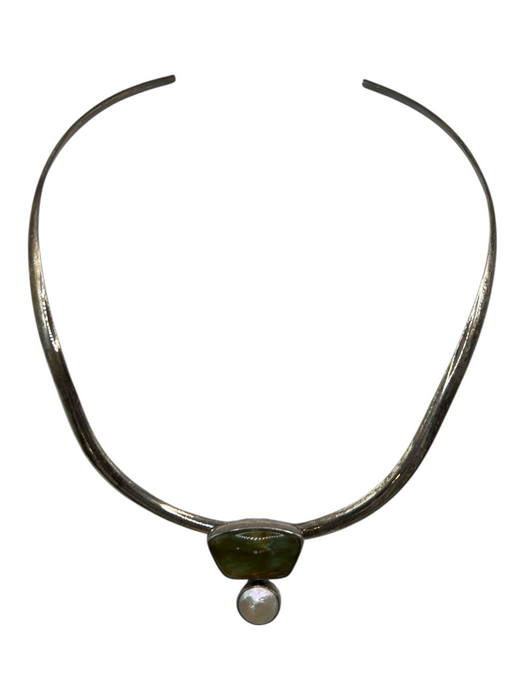 Jody Ochs Silver 925 Charm Pearl Choker Necklace Silver