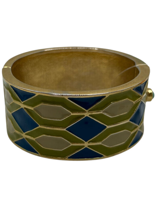 Gerard Yosca Green Enamel Gold Tone Geometric Bangle Hinge Bracelet Green
