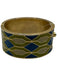 Gerard Yosca Green Enamel Gold Tone Geometric Bangle Hinge Bracelet Green