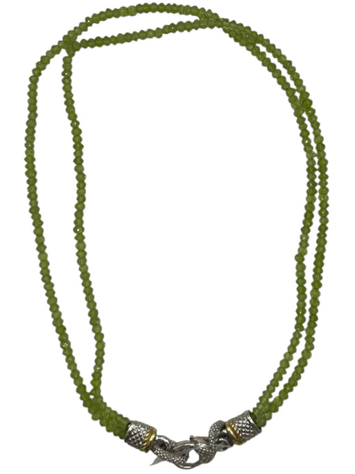 No Brand Green Beads Silver Clasp Gold Accent Lobster Clasp Necklace Green