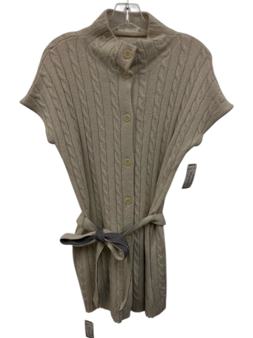 Rocco Ragni Size L Oatmeal Merino Wool Blend Button Front Tie Waist Cardigan Oatmeal / L