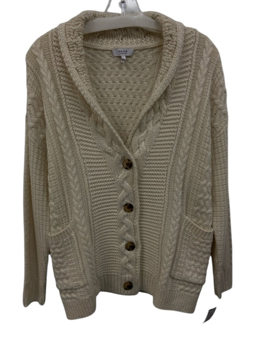 Reiss Size S Cream No Fabric Tag Cable Knit Button Front V Neck Cardigan Cream / S