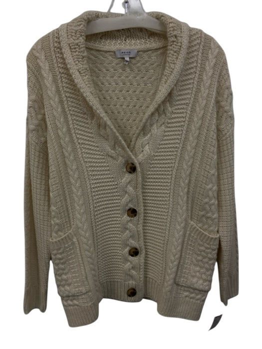 Reiss Size S Cream No Fabric Tag Cable Knit Button Front V Neck Cardigan Cream / S