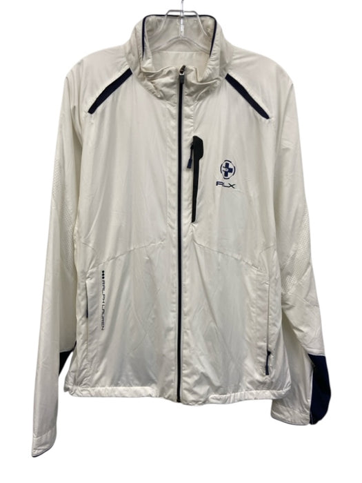 RLX Size M White & Blue Polyester Solid Zipper Men's Jacket White & Blue / M